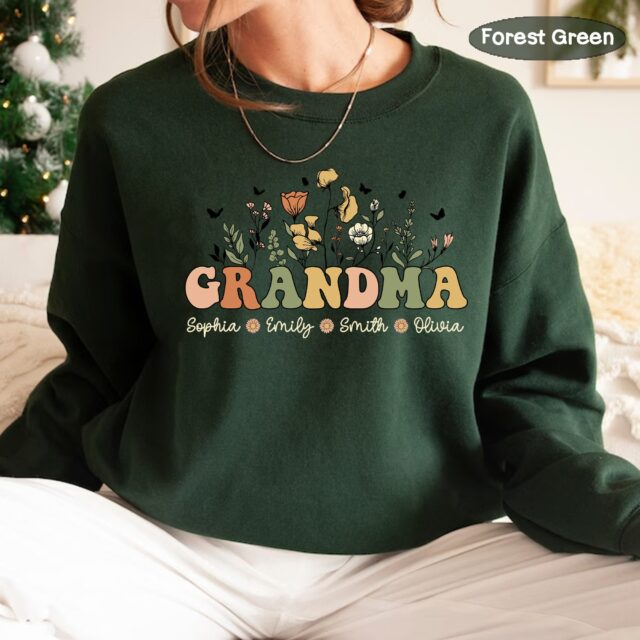 Personalized Wildflowers Grandma & Grandkids Sweatshirt, Custom Mimi Sweatshirt