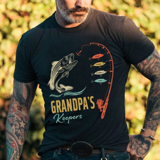 Personalized Reel Cool Papa Shirt – Custom Grandpa Fishing Shirt with Kids’ Names