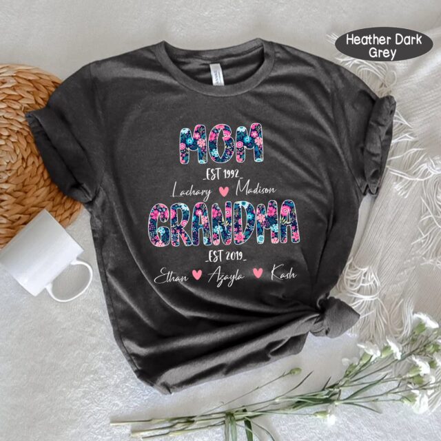 First Mom Now Grandma Shirt – Personalized Grandma Shirt with Kids & Grandkids Names