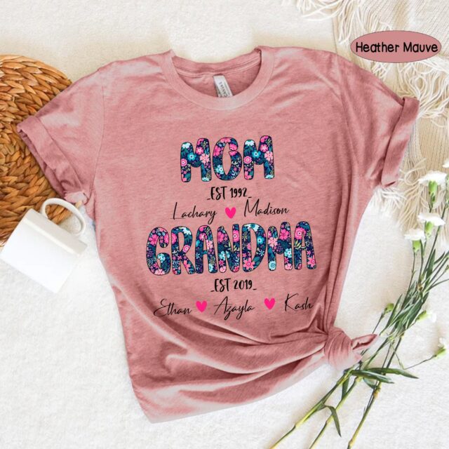 First Mom Now Grandma Shirt – Personalized Grandma Shirt with Kids & Grandkids Names