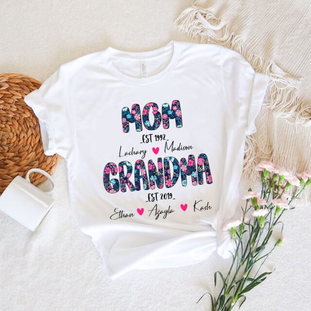 First Mom Now Grandma Shirt – Personalized Grandma Shirt with Kids & Grandkids Names