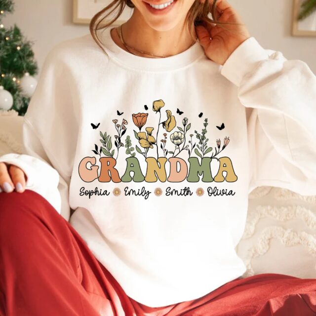 Personalized Wildflowers Grandma & Grandkids Sweatshirt, Custom Mimi Sweatshirt