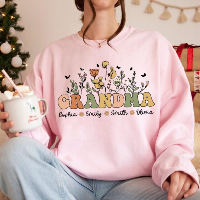 Personalized Wildflowers Grandma & Grandkids Sweatshirt, Custom Mimi Sweatshirt