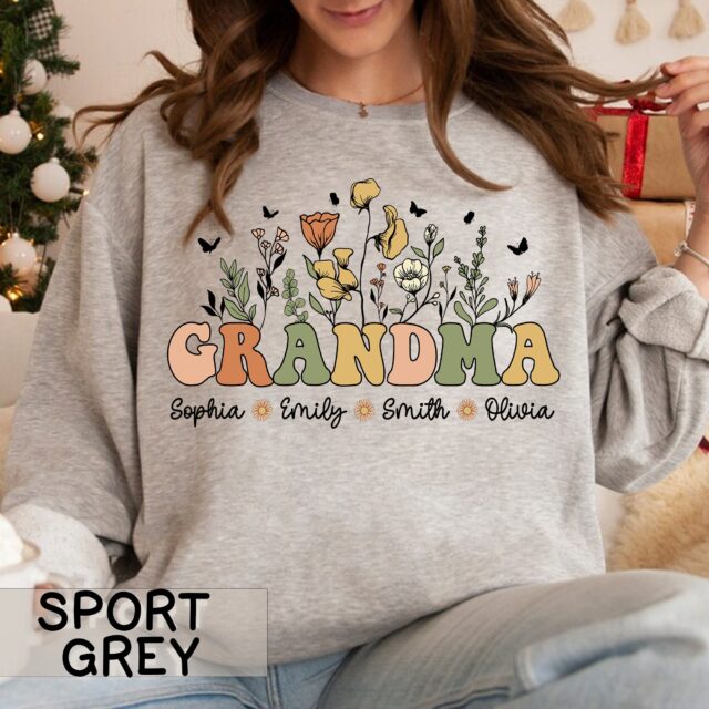 Personalized Wildflowers Grandma & Grandkids Sweatshirt, Custom Mimi Sweatshirt