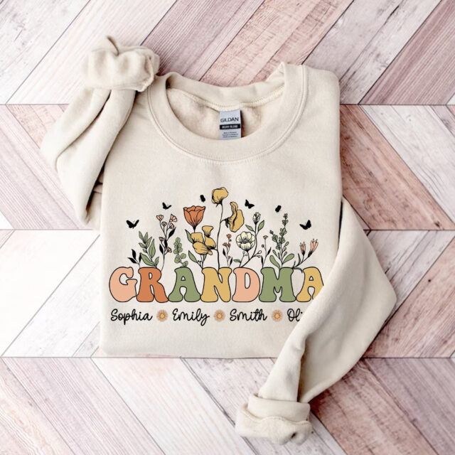 Personalized Wildflowers Grandma & Grandkids Sweatshirt, Custom Mimi Sweatshirt