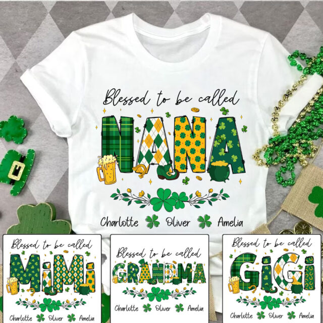 Personalized Blessed Grandma Shirt, St. Patrick’s Day Shamrock Mimi Shirt