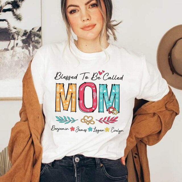 Personalized “Blessed to Be Called Mom” Shirt – Custom Grandma Tee with Kids’ Names