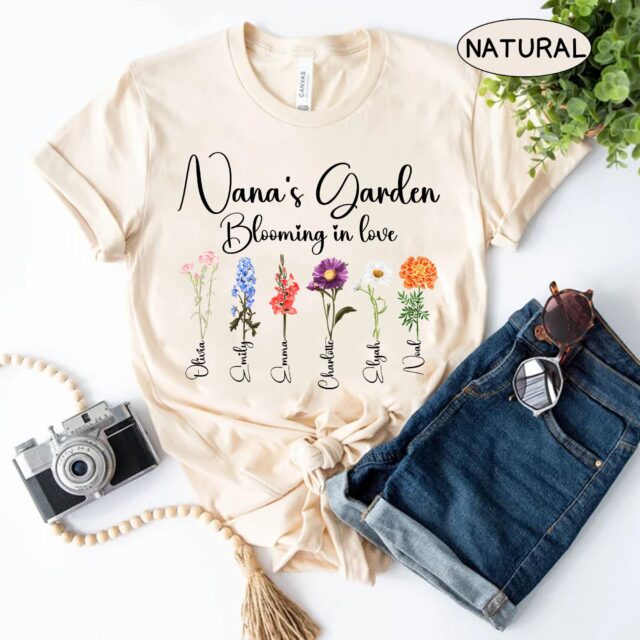 Personalized Nana’s Garden Shirt Custom Birth Month Flower for Grandmother