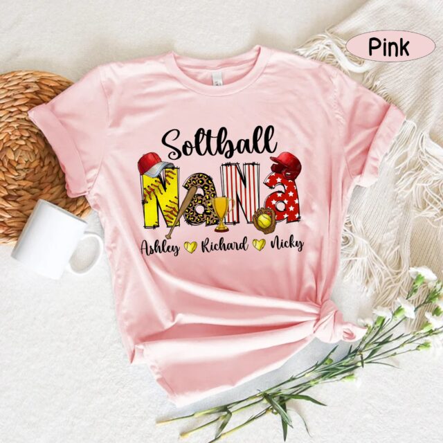 Personalized Softball Mom Shirt – Custom Leopard Print Softball Tee for Mom & Nana