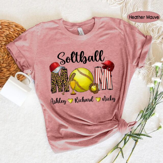 Personalized Softball Mom Shirt – Custom Leopard Print Softball Tee for Mom & Nana