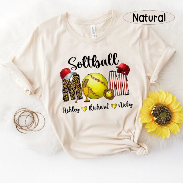 Personalized Softball Mom Shirt – Custom Leopard Print Softball Tee for Mom & Nana