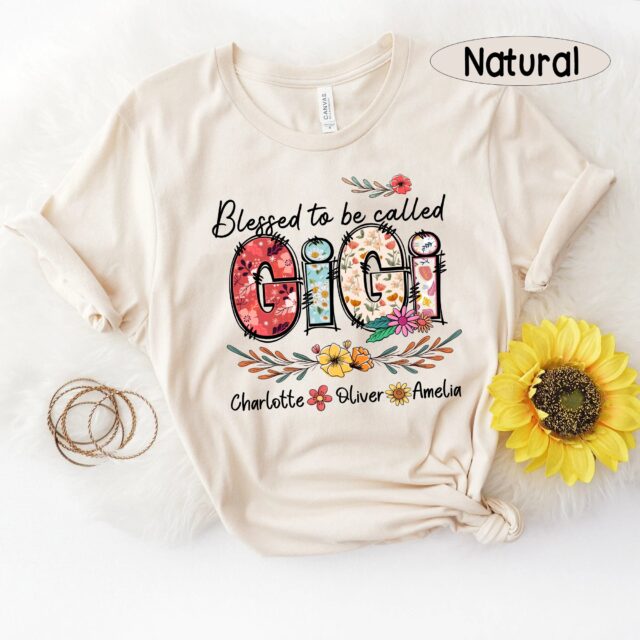 Custom Blessed Grandma Shirt, Personalized Kids Art Flower Nana Shirt