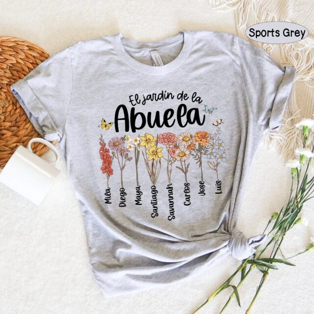 Personalized Mexican Abuela Shirt – Custom Birth Month Flower Tee for Spanish Grandma