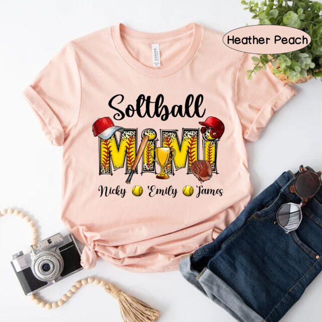 Softball Grandma Shirt Custom Leopard Tee with Kid’s Name