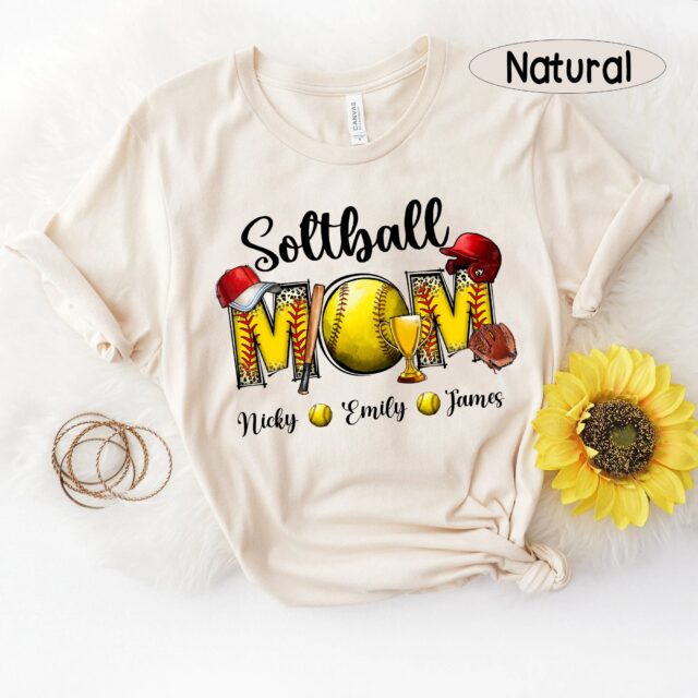Softball Grandma Shirt Custom Leopard Tee with Kid’s Name