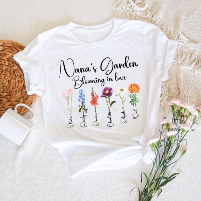Personalized Nana’s Garden Shirt Custom Birth Month Flower for Grandmother