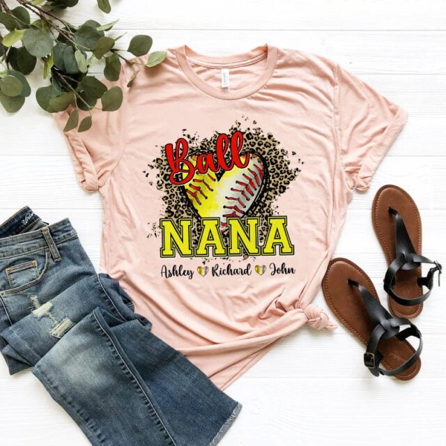 Personalized Baseball Softball Grandma Heart Shirt – Custom Grandma Baseball Tee