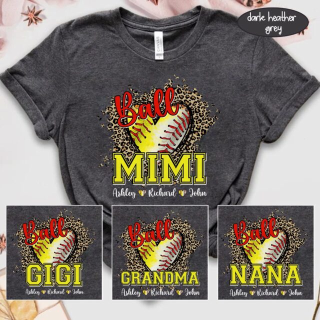 Personalized Baseball Softball Grandma Heart Shirt – Custom Grandma Baseball Tee