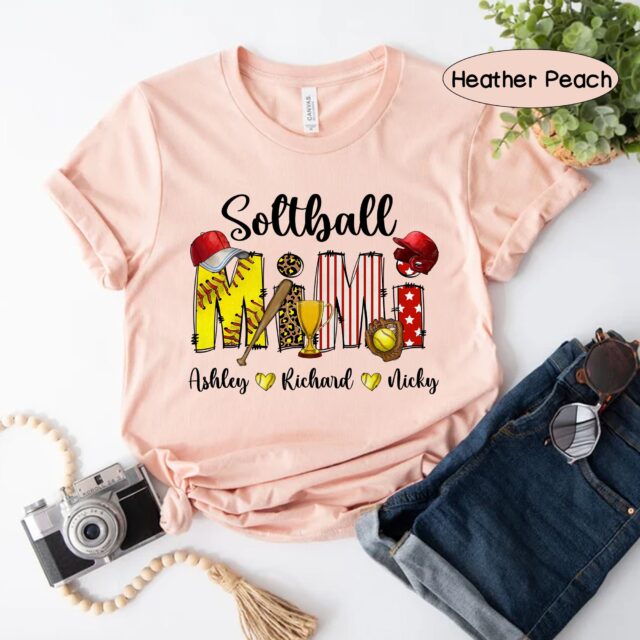 Personalized Softball Mom Shirt – Custom Leopard Print Softball Tee for Mom & Nana
