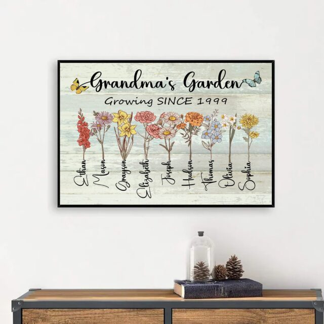 Personalized Grandma’s Flower Garden Poster Print with Birth Month Flowers