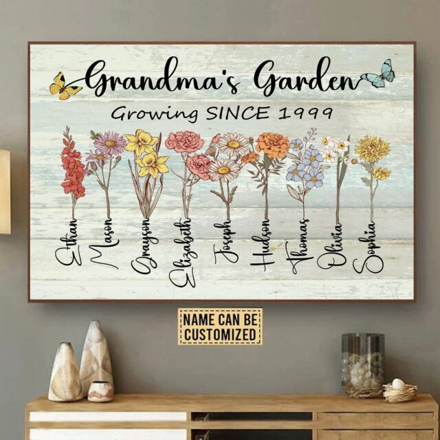 Personalized Grandma’s Flower Garden Poster Print with Birth Month Flowers