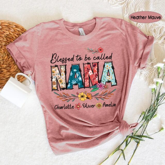 Custom Blessed Grandma Shirt, Personalized Kids Art Flower Nana Shirt