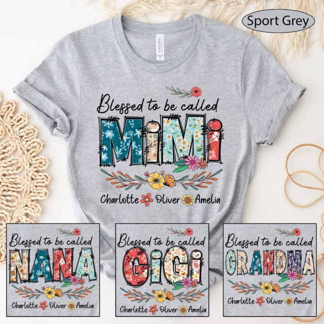 Custom Blessed Grandma Shirt, Personalized Kids Art Flower Nana Shirt
