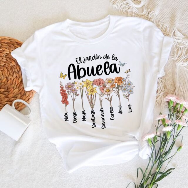Personalized Mexican Abuela Shirt – Custom Birth Month Flower Tee for Spanish Grandma