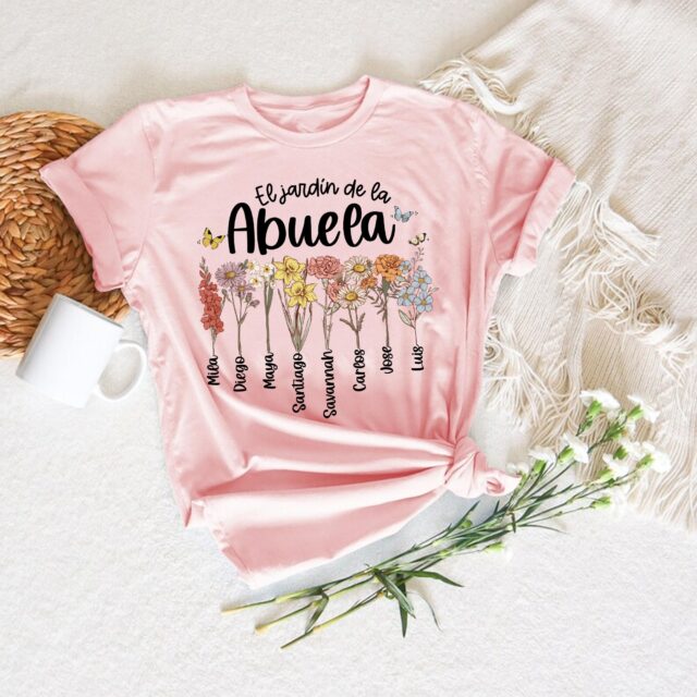 Personalized Mexican Abuela Shirt – Custom Birth Month Flower Tee for Spanish Grandma