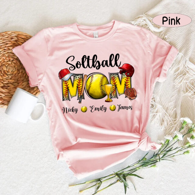 Softball Grandma Shirt Custom Leopard Tee with Kid’s Name
