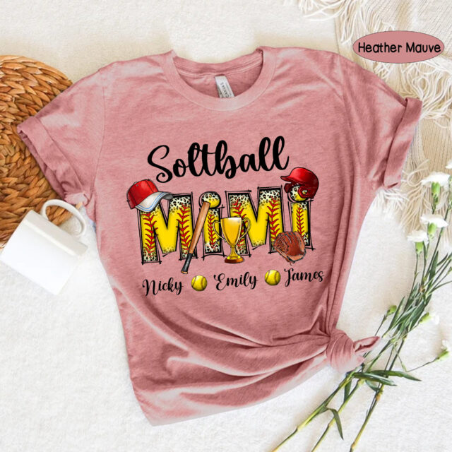 Softball Grandma Shirt Custom Leopard Tee with Kid’s Name