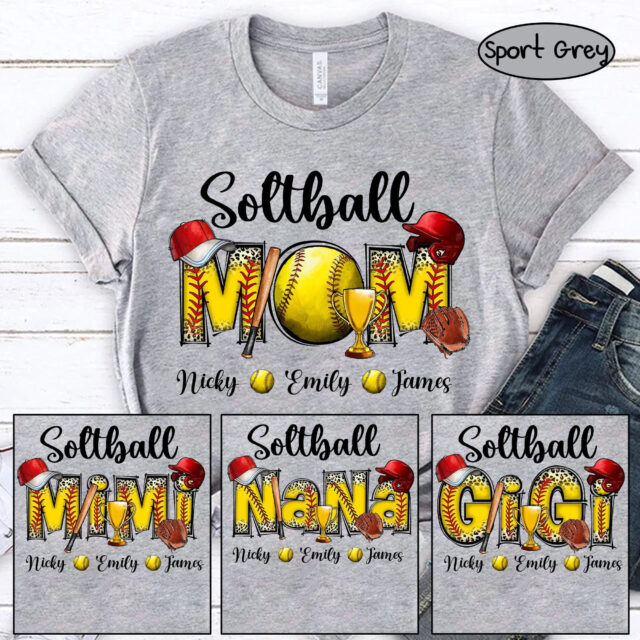 Softball Grandma Shirt Custom Leopard Tee with Kid’s Name