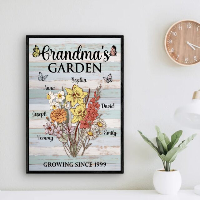 Personalized Grandma’s Flower Garden Poster – Custom Birth Month Flowers, Mother’s Day Gift