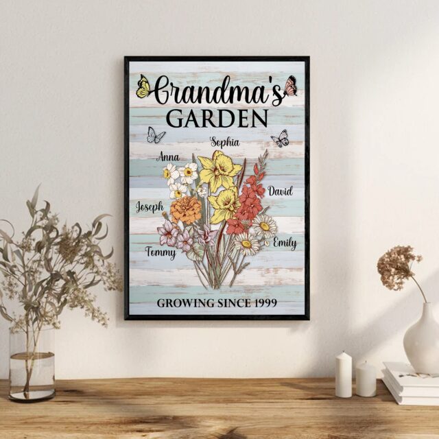 Personalized Grandma’s Flower Garden Poster – Custom Birth Month Flowers, Mother’s Day Gift