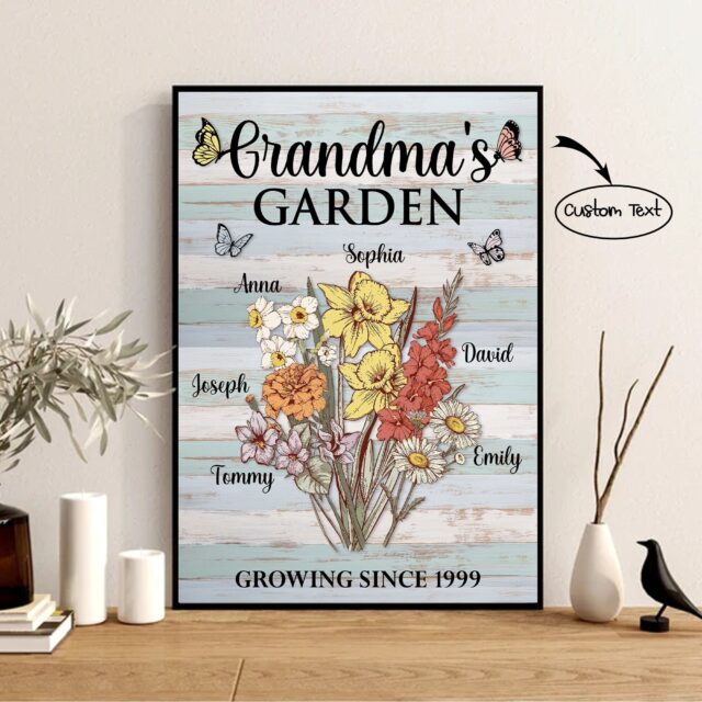 Personalized Grandma’s Flower Garden Poster – Custom Birth Month Flowers, Mother’s Day Gift