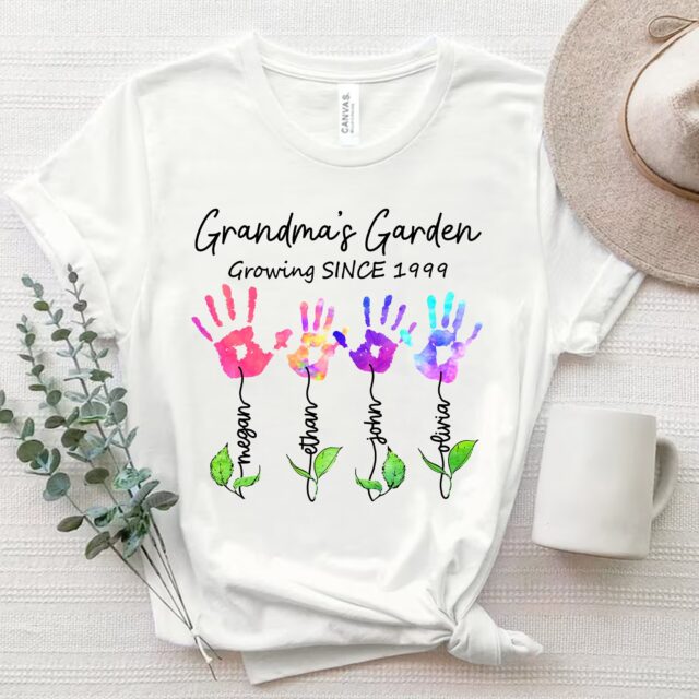 Personalized Grandma’s Garden Shirt – Handprint Flower Gift from Kids