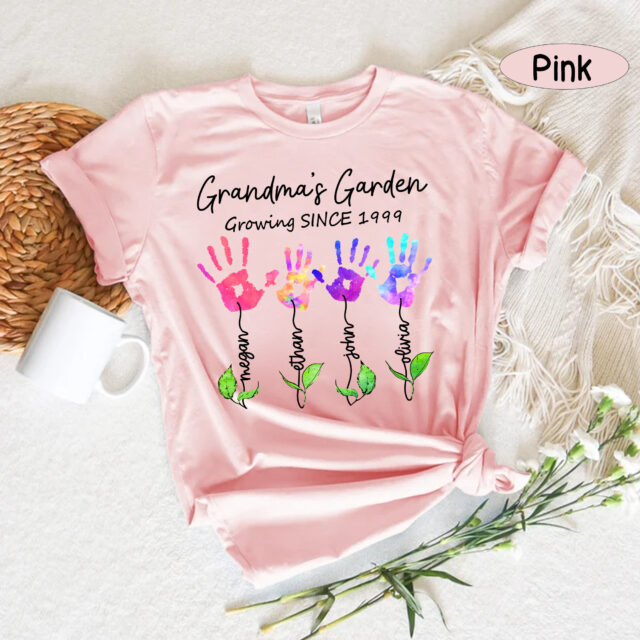Personalized Grandma’s Garden Shirt – Handprint Flower Gift from Kids