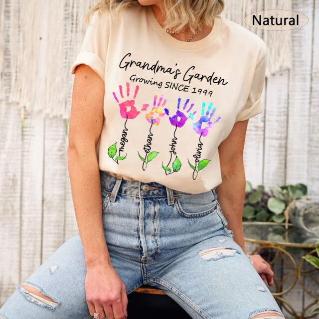 Personalized Grandma’s Garden Shirt – Handprint Flower Gift from Kids