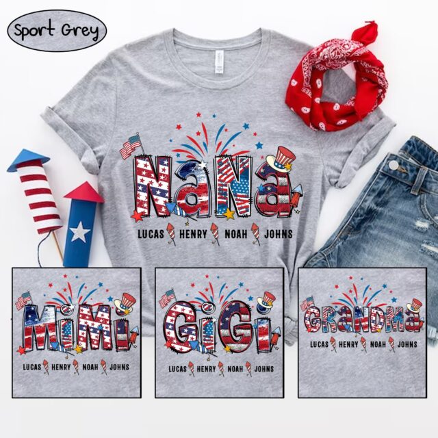 Personalized 4th of July Grandma Shirt – Custom Nana Shirt with Grandchild Names