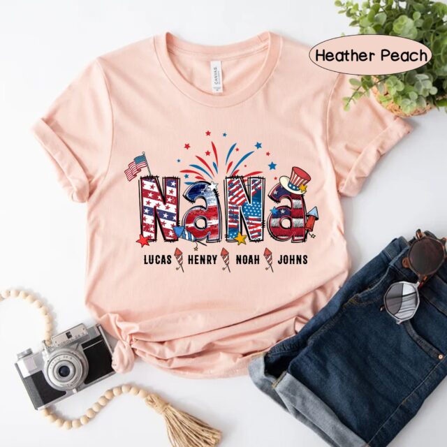 Personalized 4th of July Grandma Shirt – Custom Nana Shirt with Grandchild Names