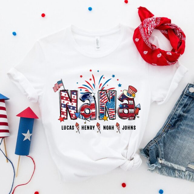 Personalized 4th of July Grandma Shirt – Custom Nana Shirt with Grandchild Names