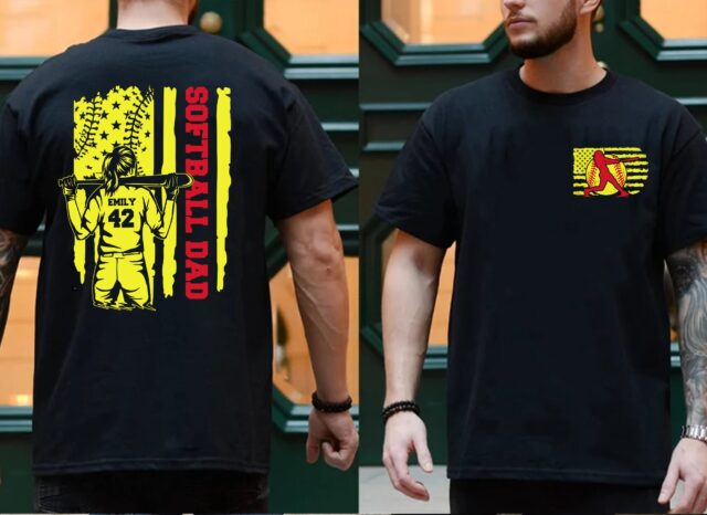 Custom Softball Dad Shirt Personalized Name and Number Sports Tee