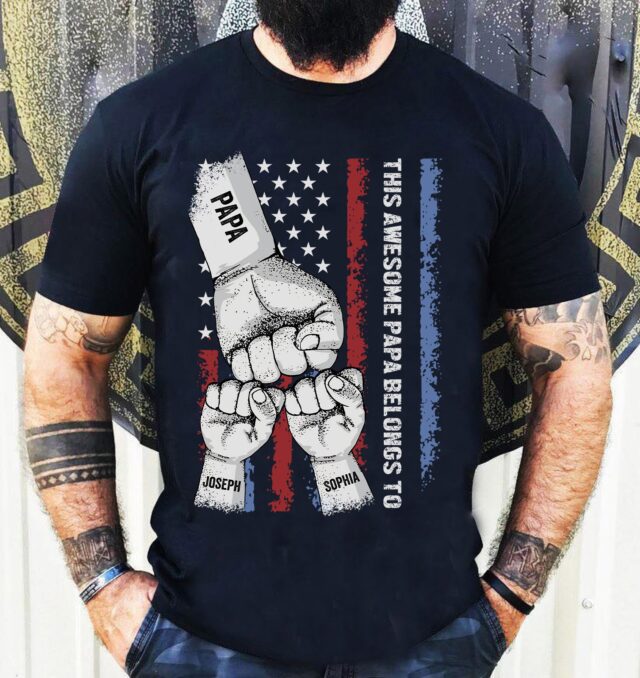 Personalized Papa Shirt – Fist Bump & Custom Grandkids’ Hands Shirt