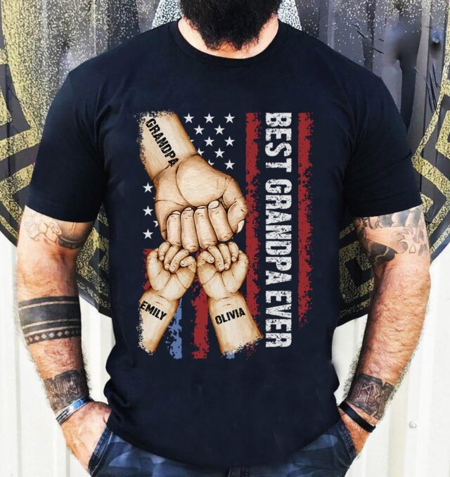 Best Dad Ever Shirt Custom Grandpa Fist Bump with Grandkids Names