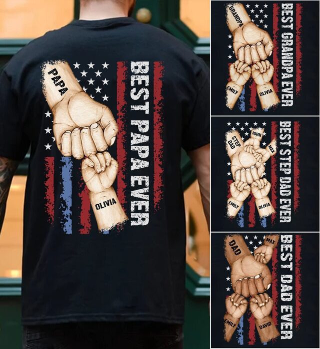 Best Dad Ever Shirt Custom Grandpa Fist Bump with Grandkids Names