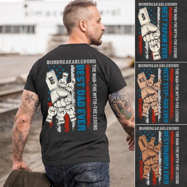 Personalized Dad Raised Fist Bump Shirt – Best Dad Ever & Grandkids Hands