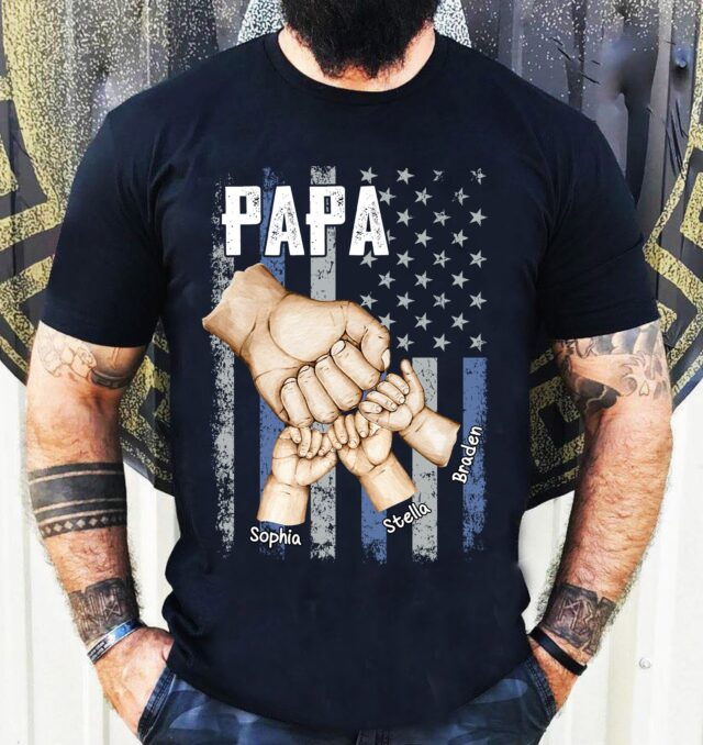 Personalized Dad Fist Bump Shirt with Grandkids Names 4th of July
