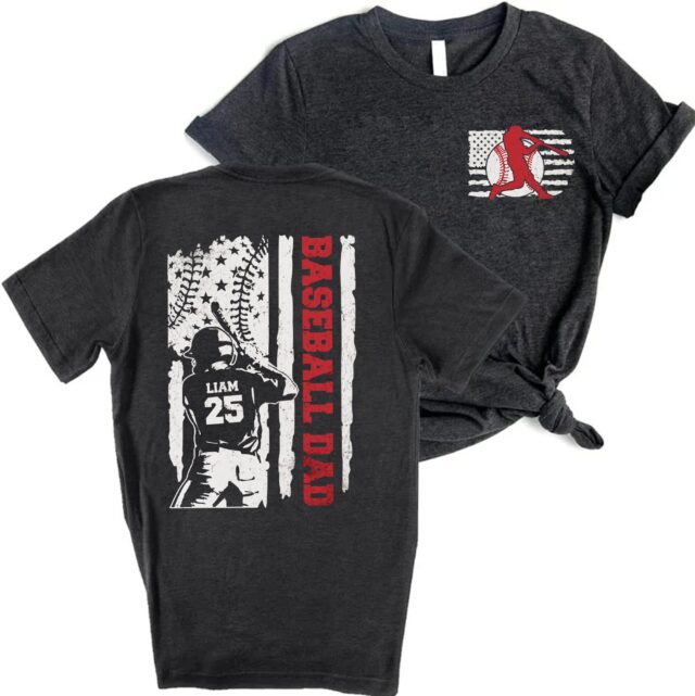 Custom Baseball Dad Shirt Personalized Name and Number Fathers Day Tee