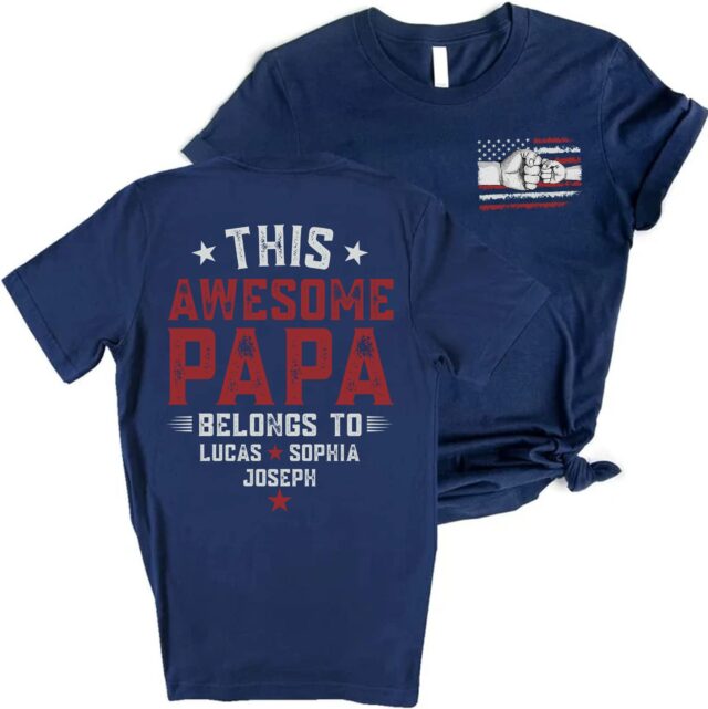 4th of July Papa Shirt – Personalized Custom Grandkids’ Hands American Flag Shirt