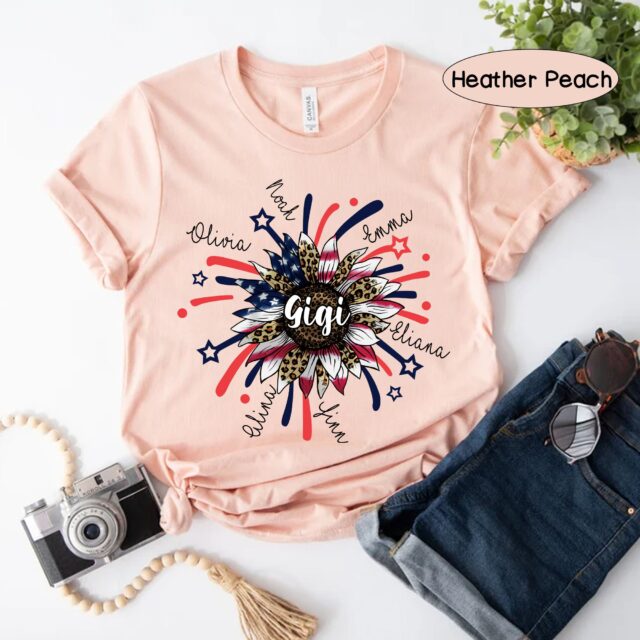 Personalized 4th of July Grandma Shirt – Custom Nana Shirt with Grandchild Names, Patriotic Firecrackers Tee
